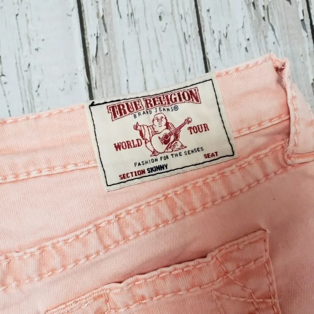Vintage True Religion Coral Pink Skinny Jeans Size 26 Y2K Stretch - Picture 9 of 13